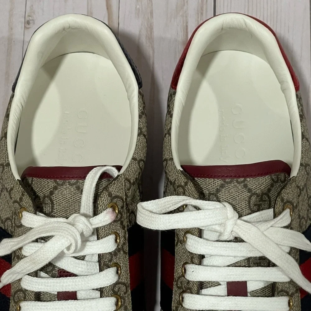 GUCCI  Men's Ace GG Supreme Low Top Sneaker Beige Size - 7 - Picture 13 of 15